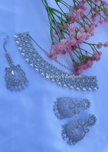 Namjot Silver American Diamond Set