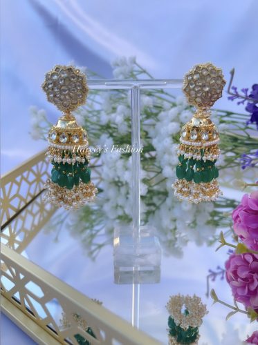 Green Pachi Kundan Jhumki