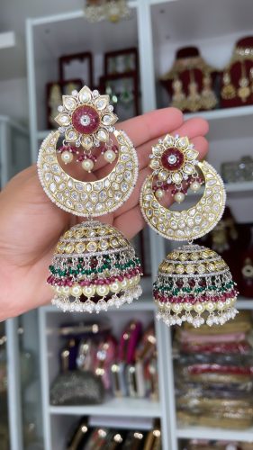 Oversized Uncut Kundan Ruby Jhumke