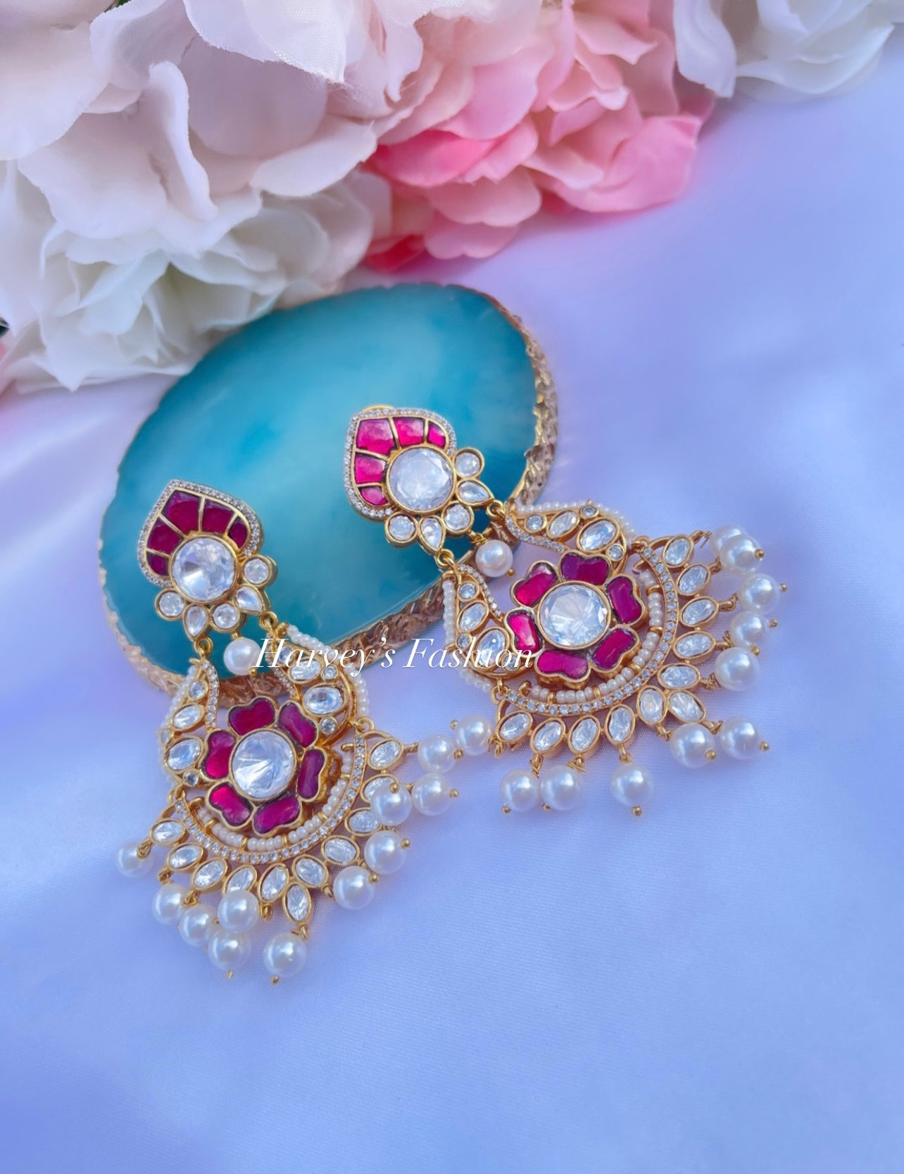 Hot Pink Kundan Earring