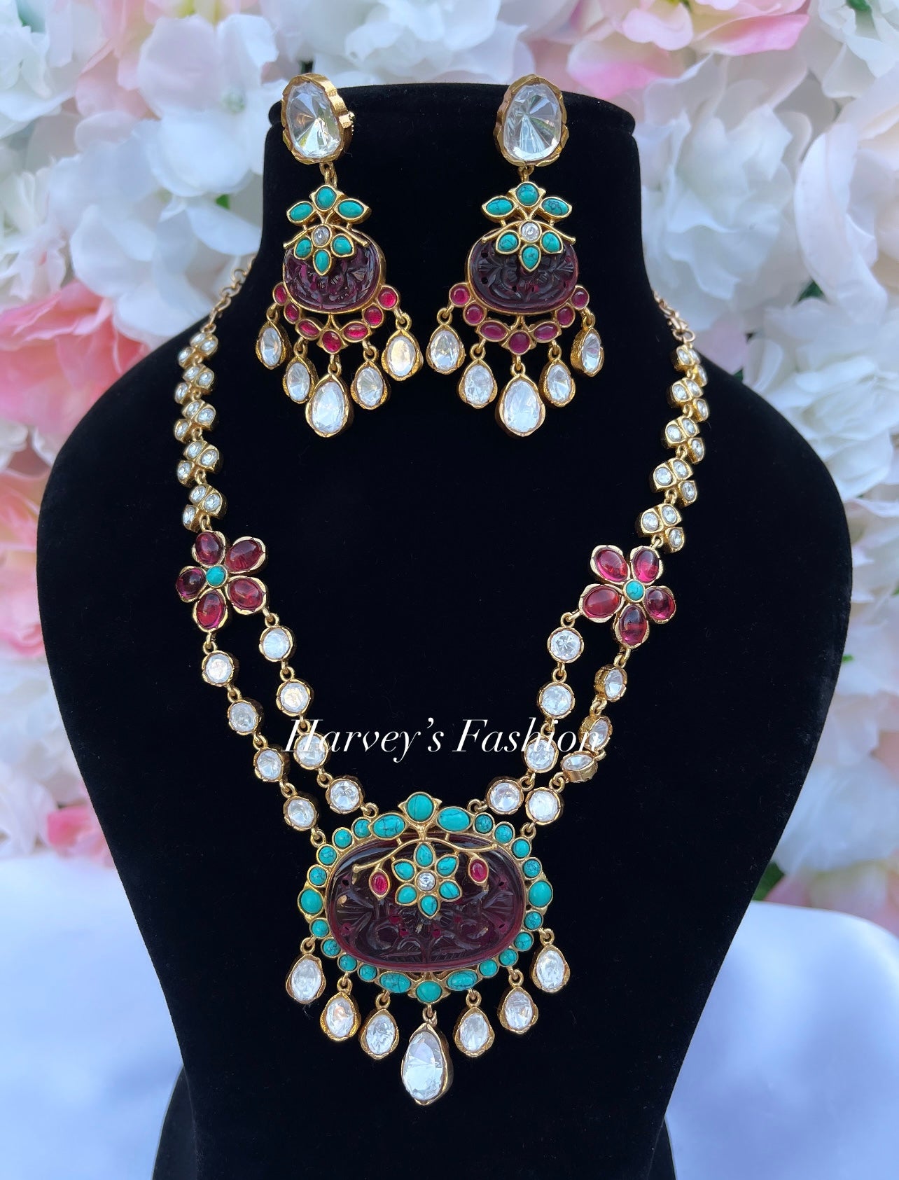 Naaz Moissanite Kundan Long Ruby Necklace Set