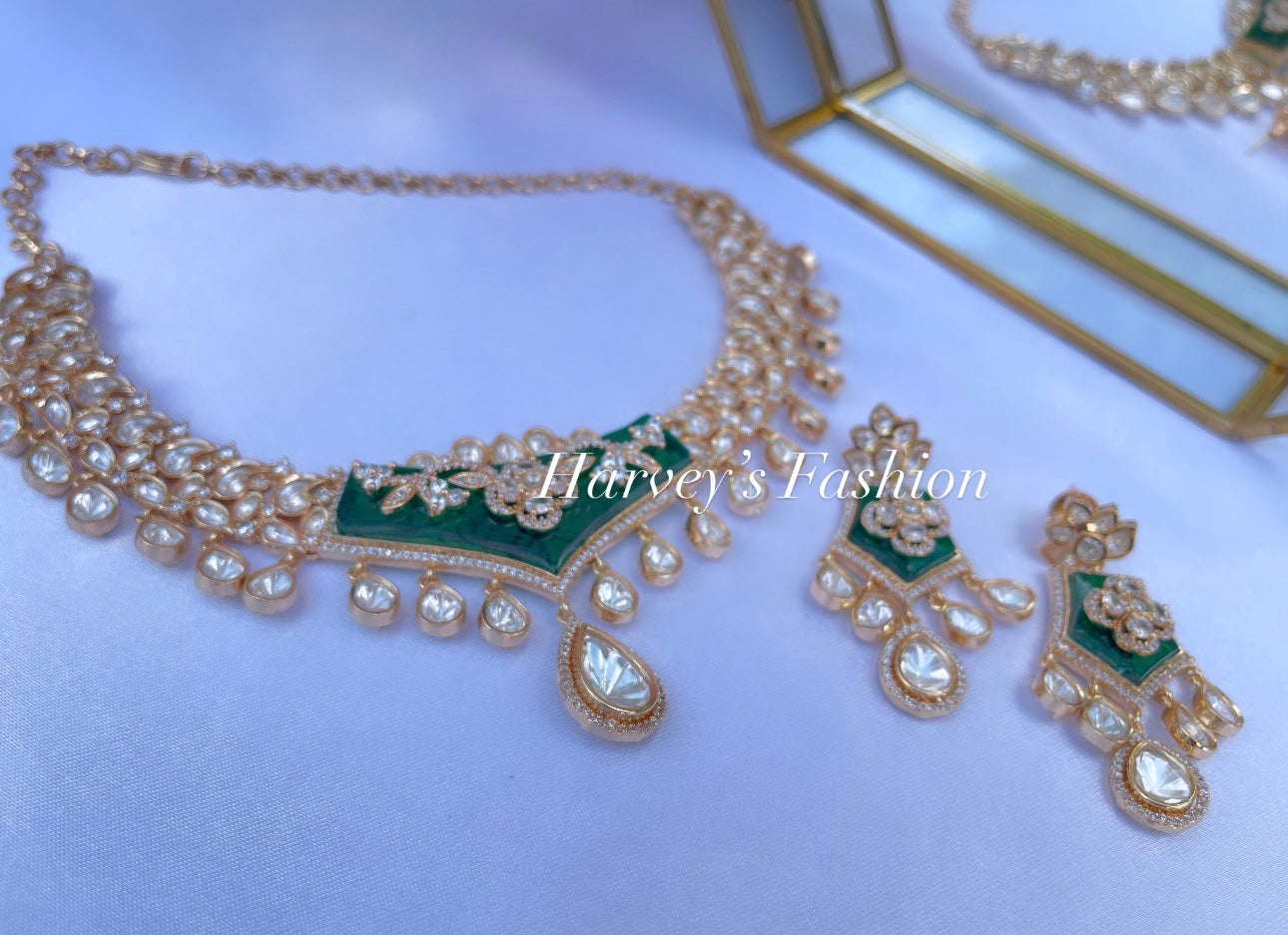 Khushi Uncut Kundan Green Necklace Set