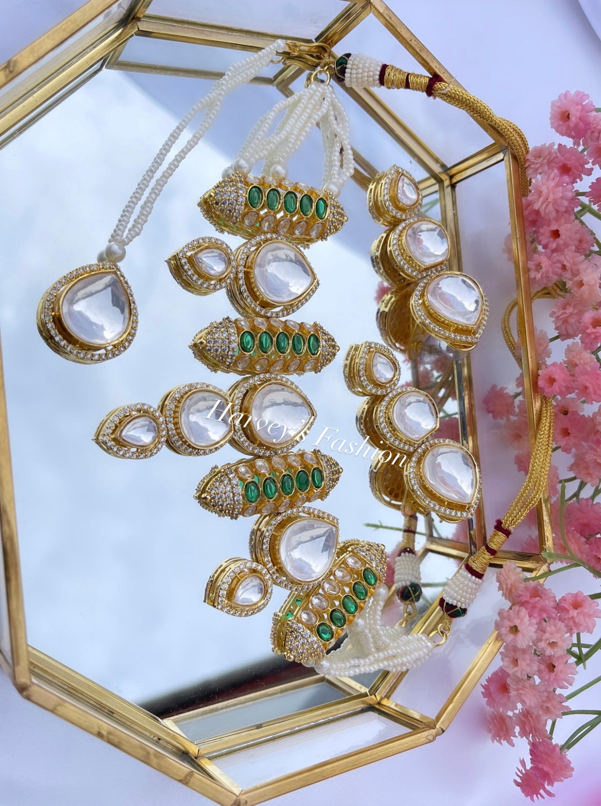Green/Gold Uncut Kundan Set