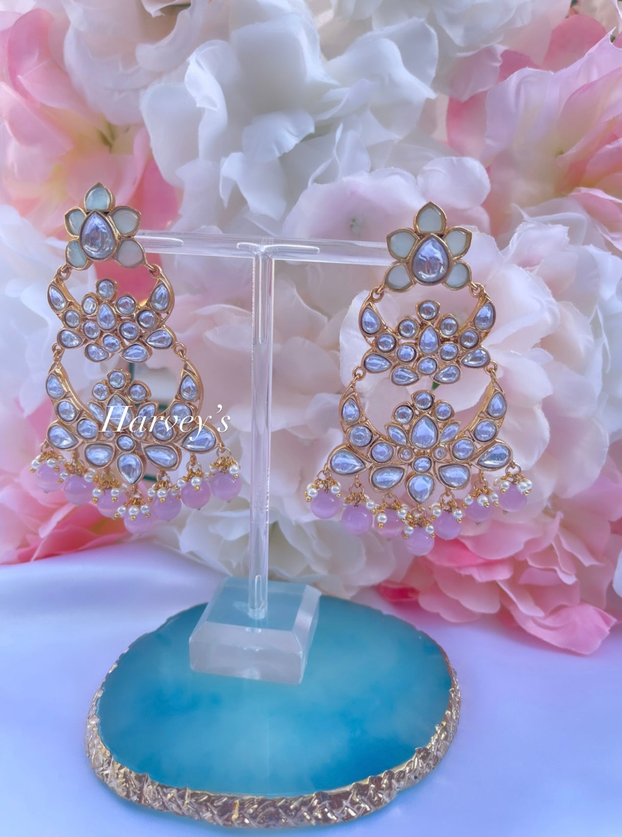 Pink/Mint Kundan Earring