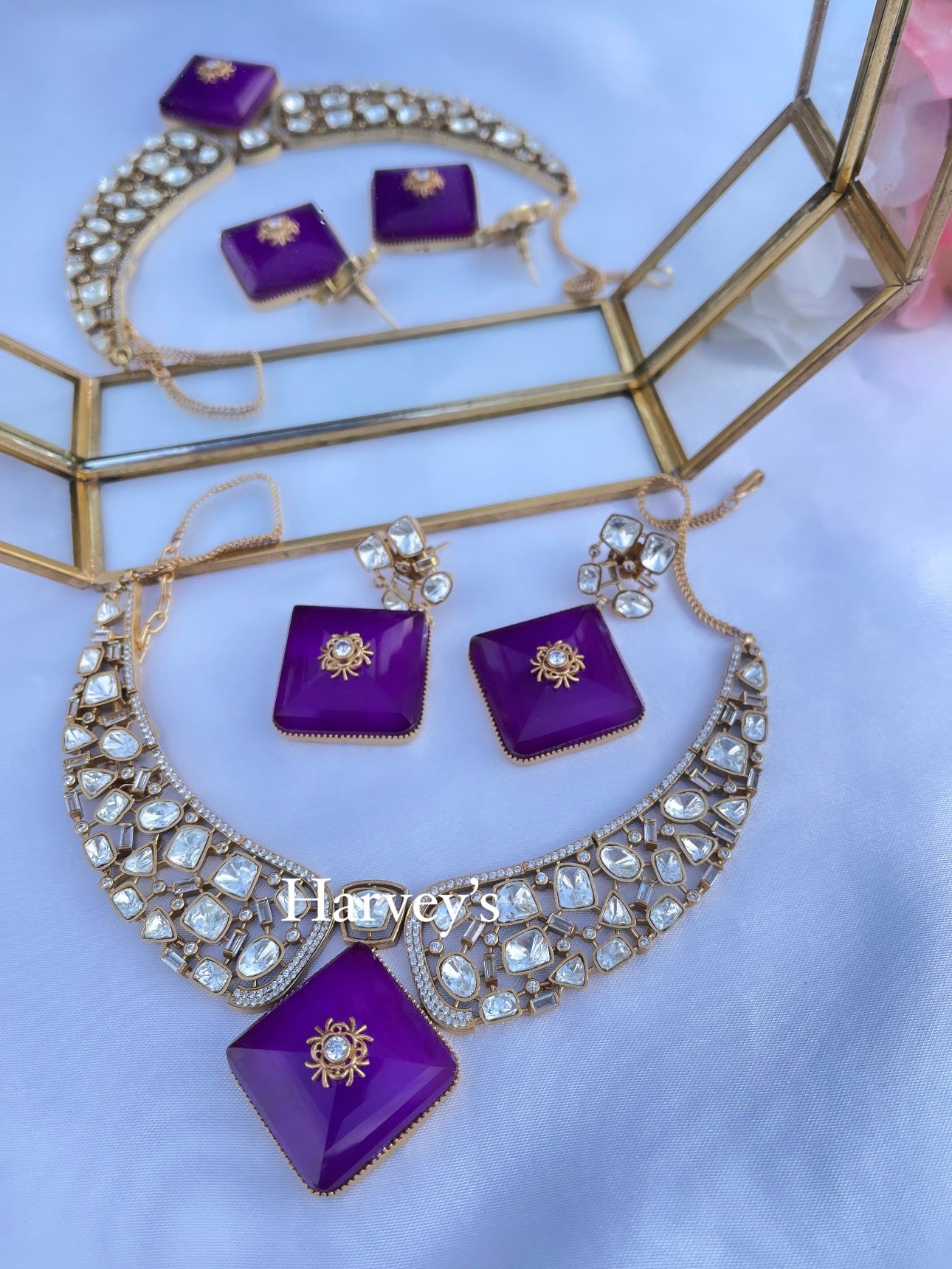 Purple Kundan Doublet Necklace Set