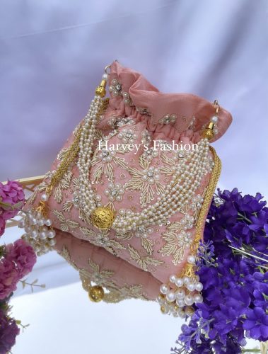 Nimrata Peach Silk Potli Bag