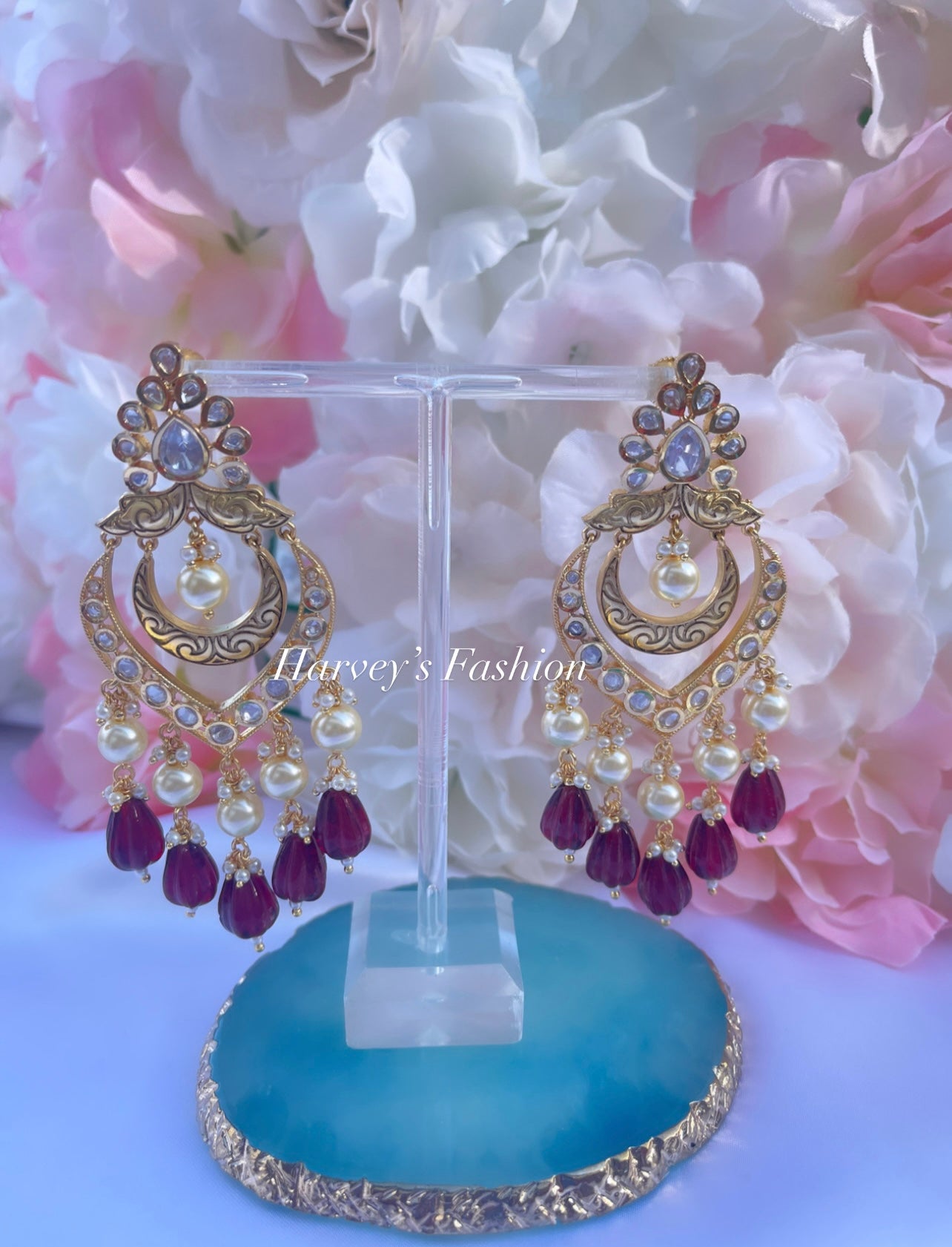 Maroon Uncut Kundan Earring