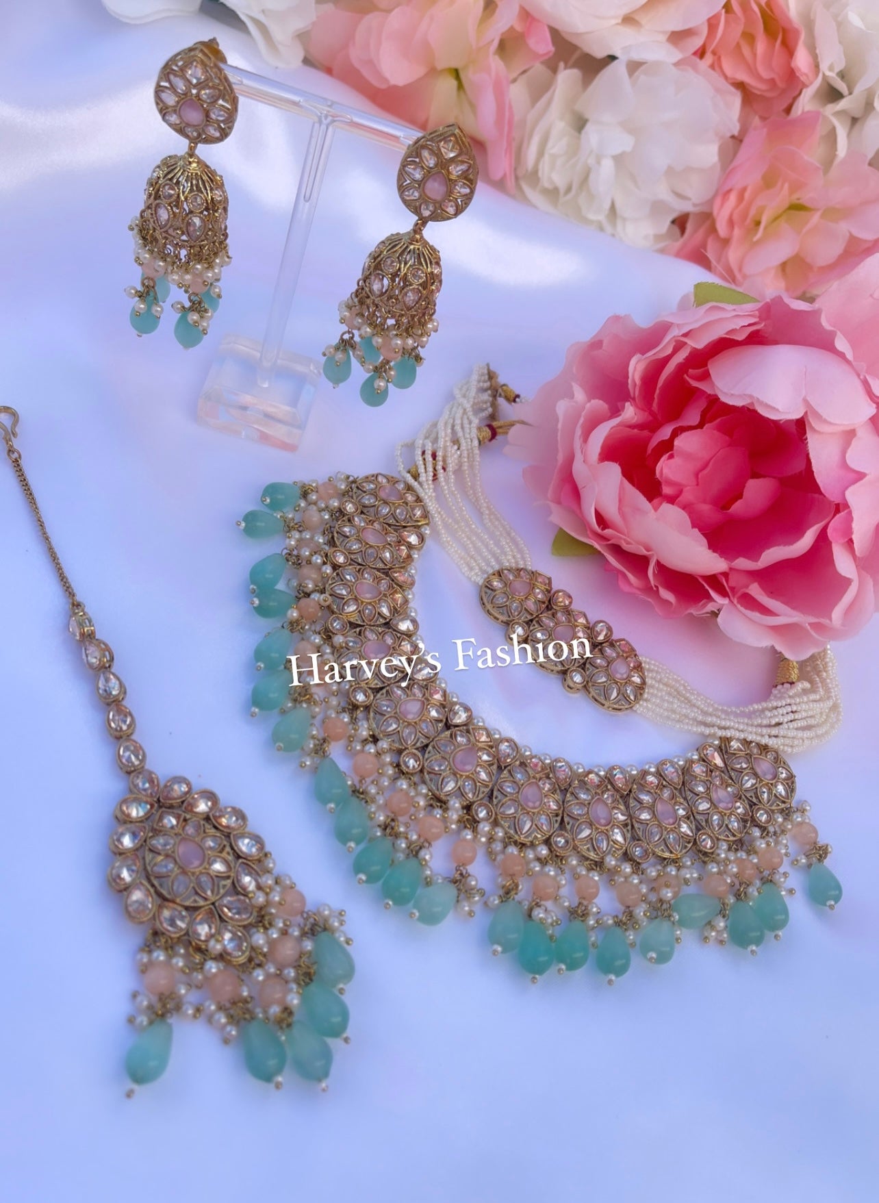 Ishita Peach/Mint/Pink Set