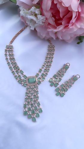 Prabhgun Mint American Diamond Set