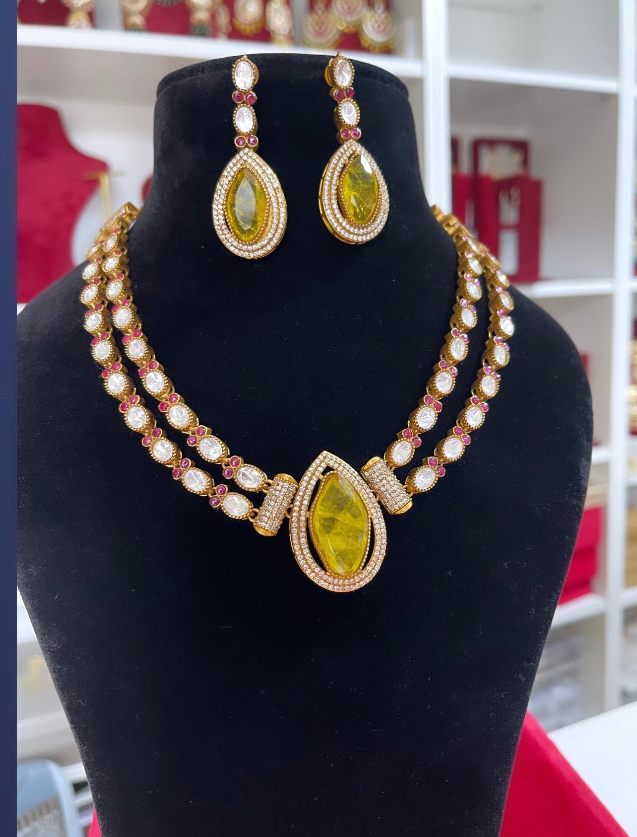 Moissanite Kundan Yellow Necklace Set