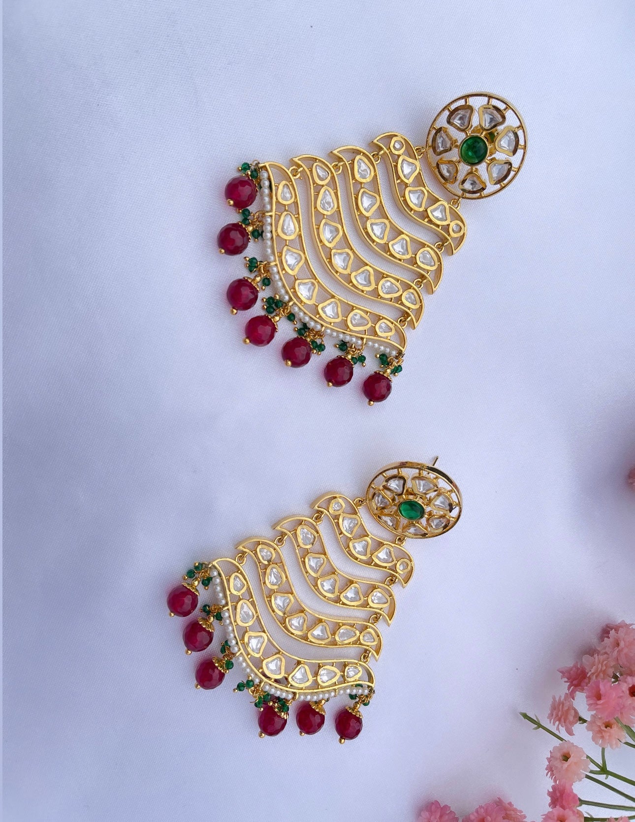 Green/Red Kundan Earrings