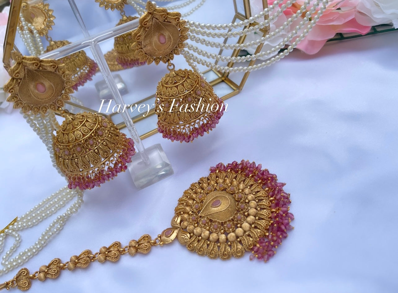 Baby Pink Gold Look Tikka Set