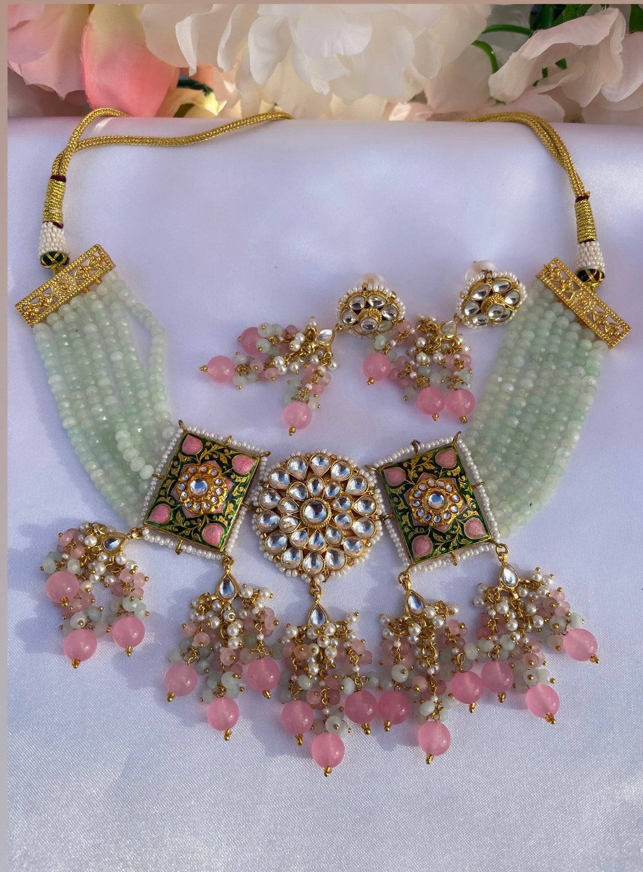Neha Kundan Mint/Pink Set