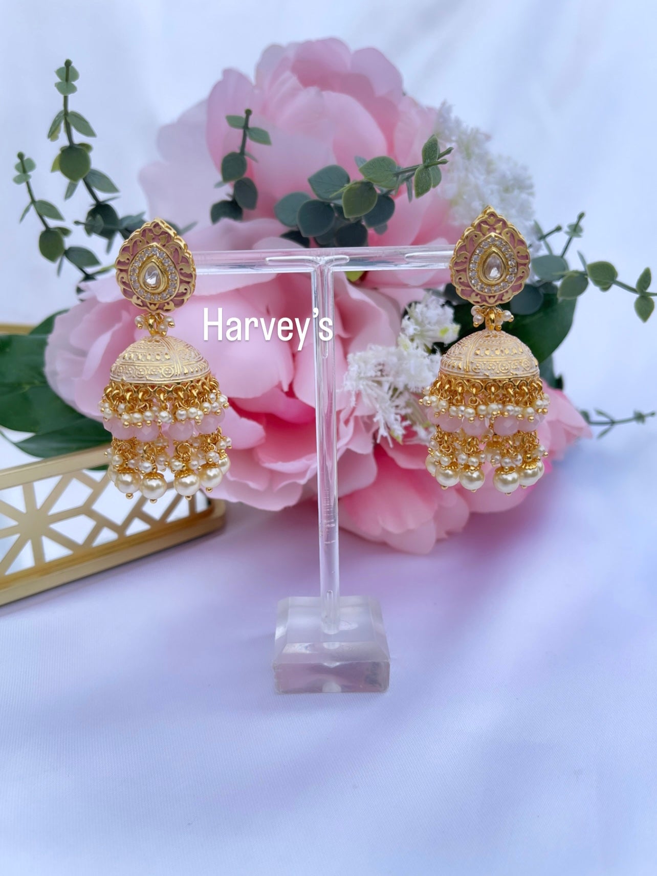 Pink Kundan Jhumke
