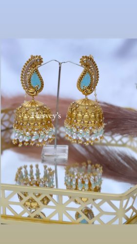 Oversized Gold Plated Firozi Jhumke