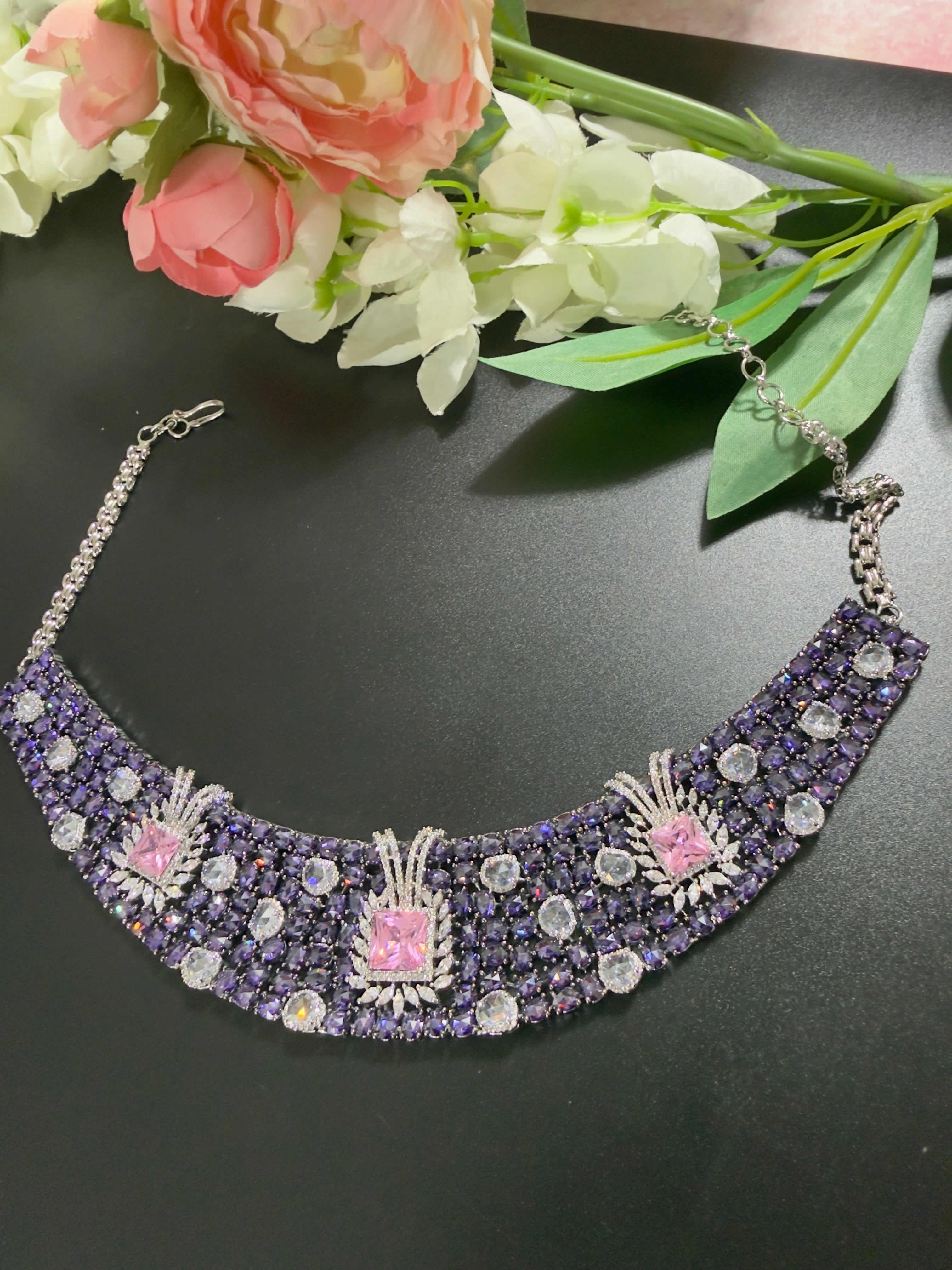 Rose cut stone necklace