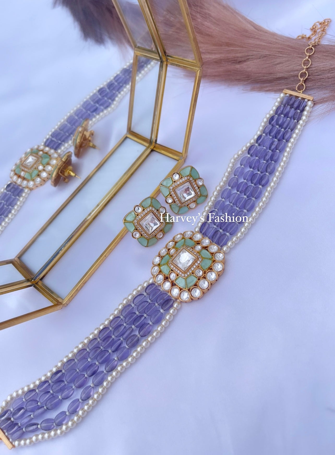 Purple/Mint Moissanite Choker Set