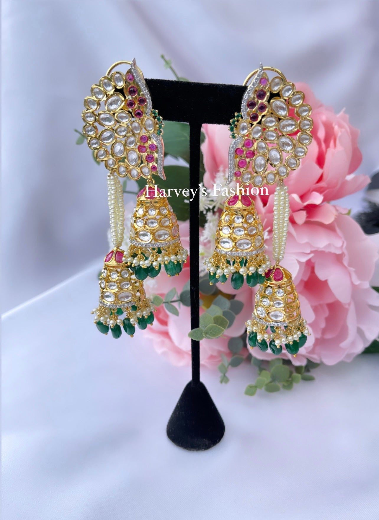 Hot Pink/Green Kundan Earring