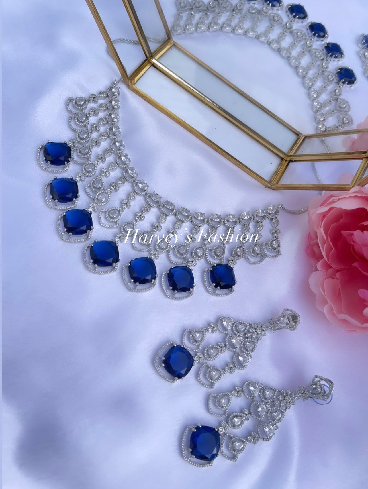 Preet Blue American Diamond Set