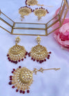 Gurnaaj Maroon Uncut Kundan Tikka Set