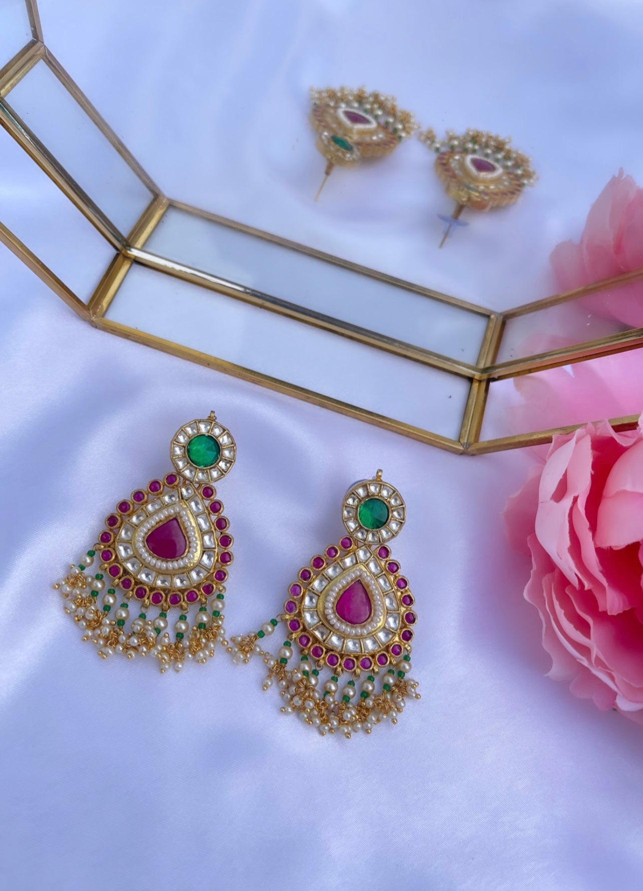 Green/Hot Pink Pachi Kundan Earring