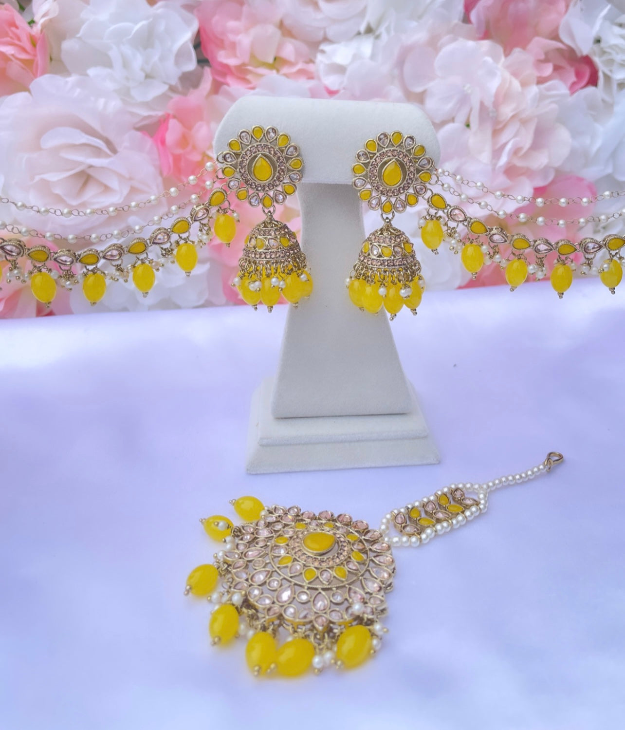 Navneet Yellow Jhumki Tikka Set