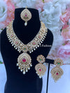 Devi Kundan Green/Ruby Stones Necklace Set