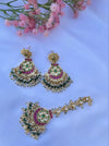 Riya Pachi Kundan Hot Pink/Green Tikka Set