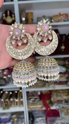 Oversized Uncut Kundan Baby Pink Jhumke