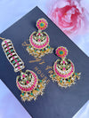 Pachi Kundan Green/Pink Tikka Set