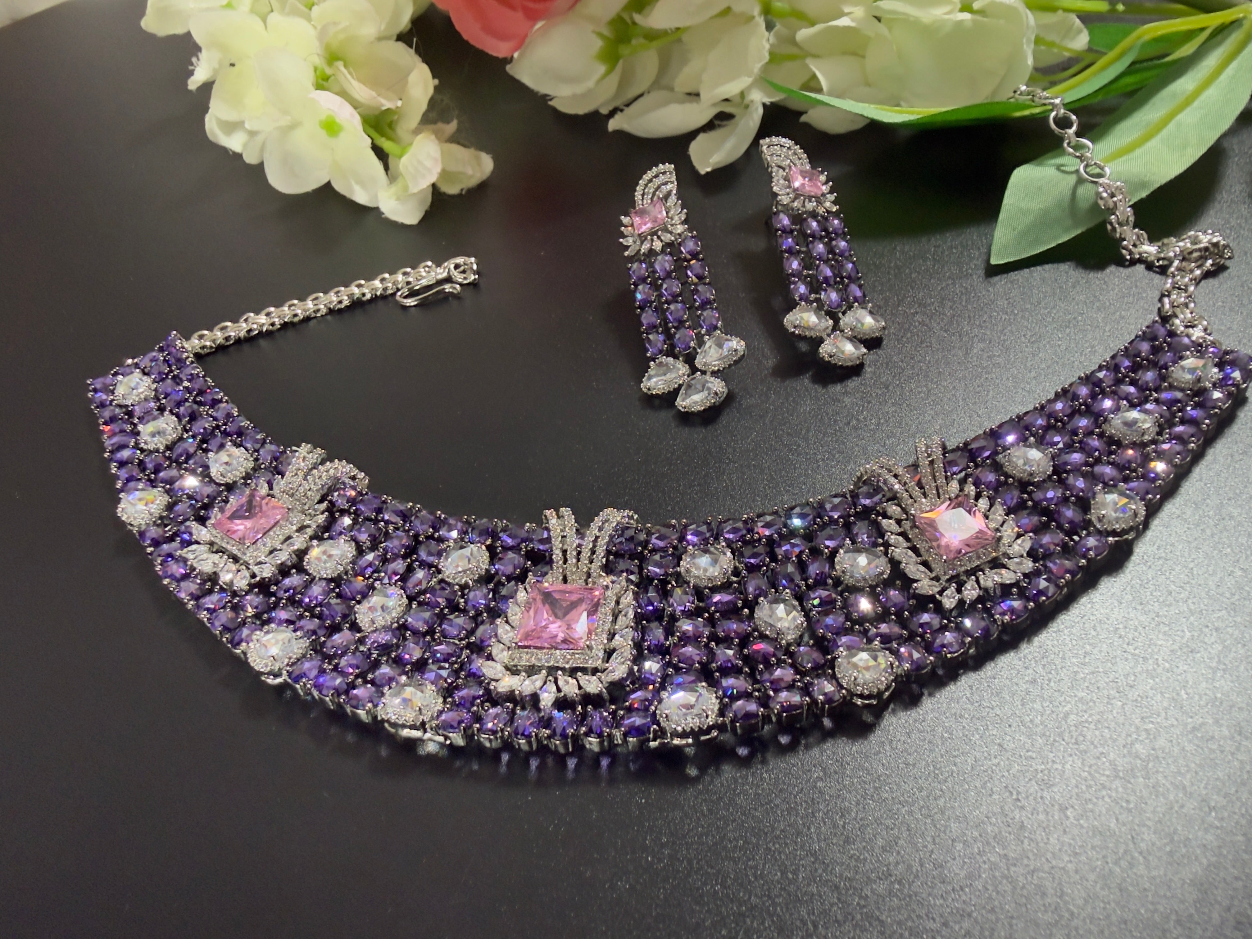 Rose cut stone necklace