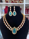 Moissanite Kundan Peacock Blue Necklace Set