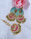 Pachi Kundan PINK/GREEN Tikka Set