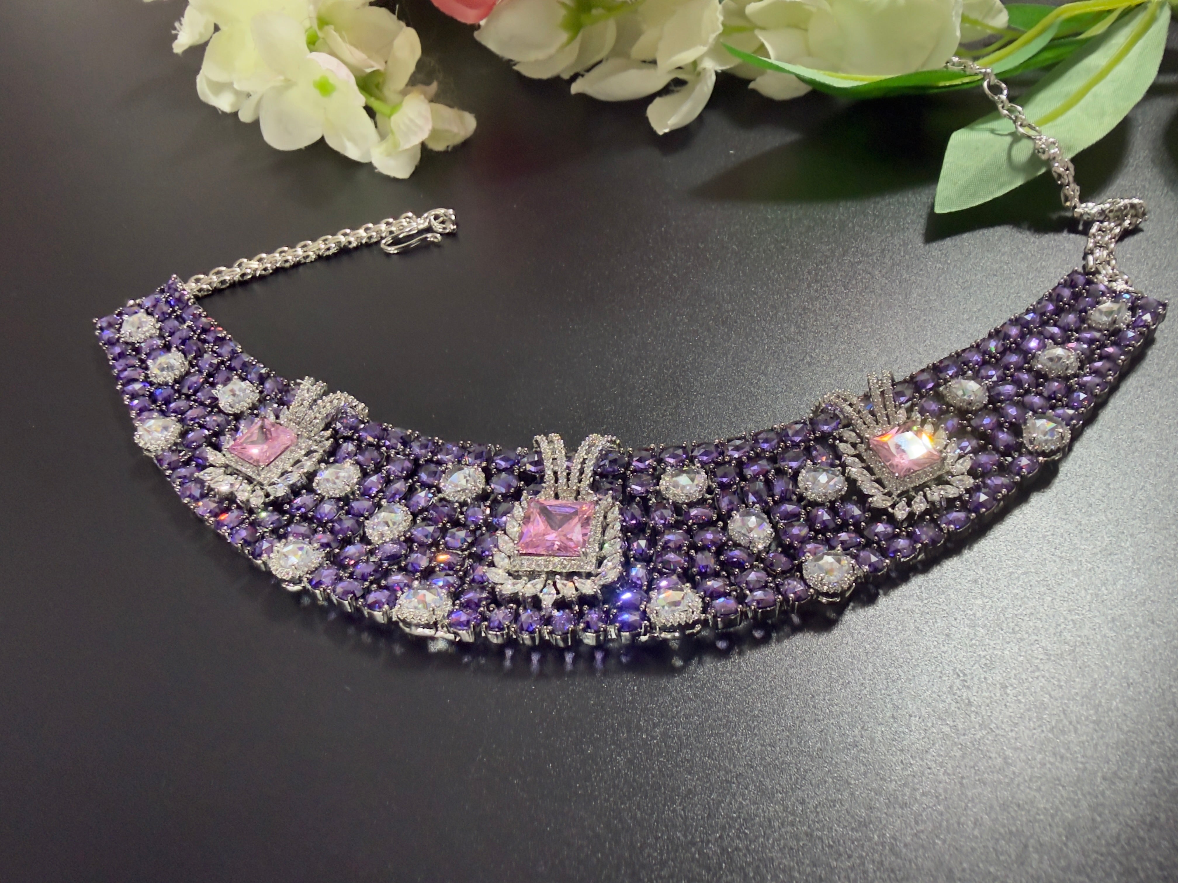 Rose cut stone necklace