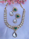 Pretty Moissanite Emerald Stones Kundan Necklace Set