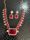 Bal Moissanite Cherry Red Kundan Necklace Set